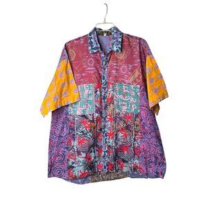 Pacific Line Mens Button Front Hawaiian Shirt Size XL Colorful Printed Cotton